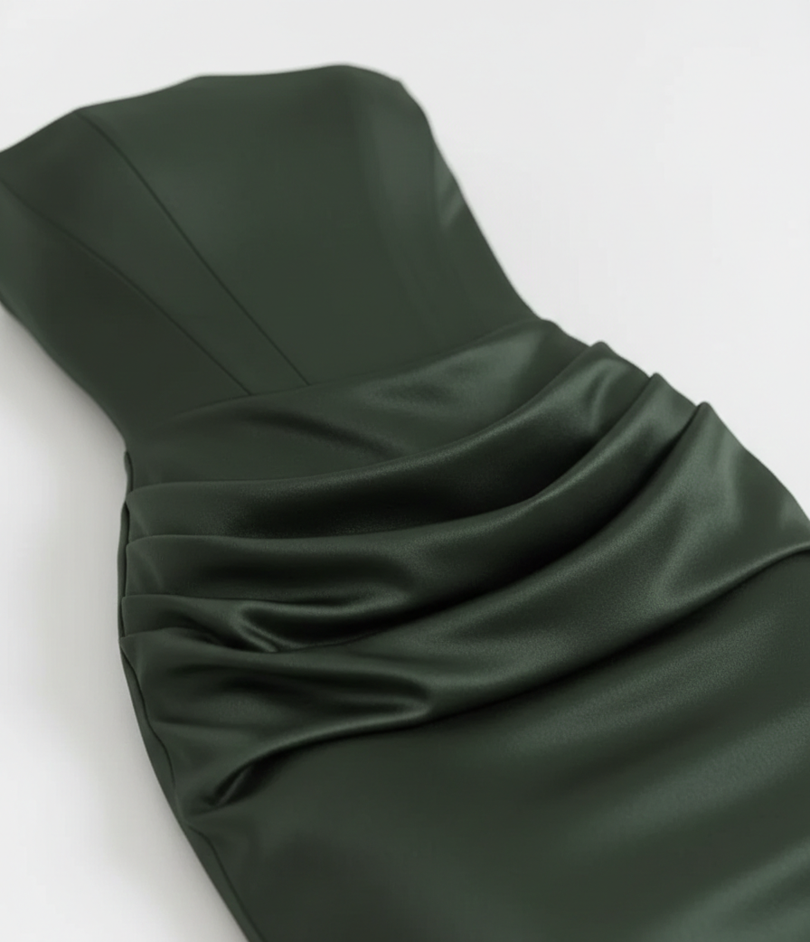 Geceye Karışan Hat – Drapeli Straplez Maxi Elbise