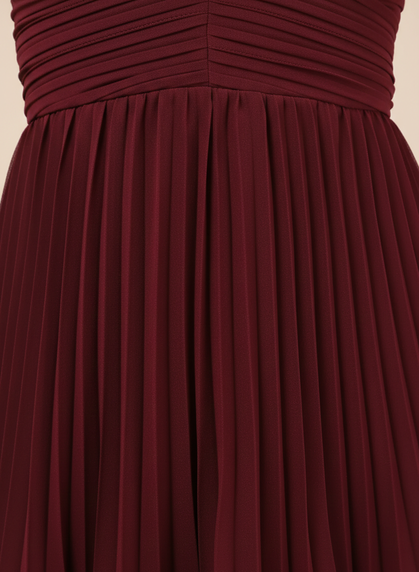Bordo Bir Gece – Katmanlı Straplez Maxi Elbise