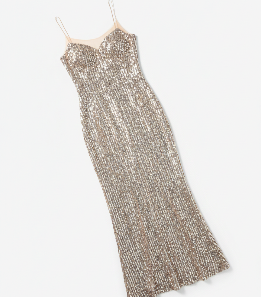 Geceye Düşen Işık – Işıltılı Askılı Maxi Elbise