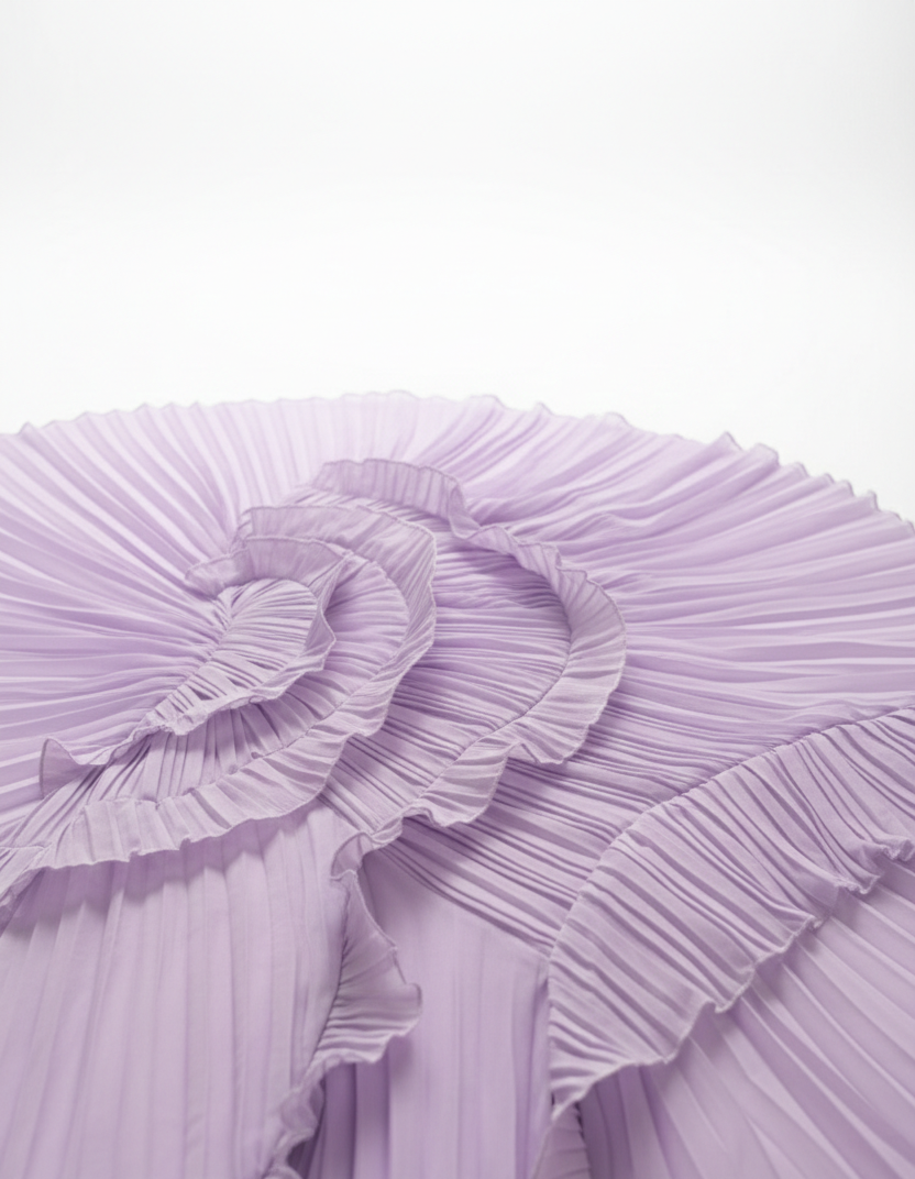 Lavanta Düşü – Akışkan Fırfırlı Midi Elbise