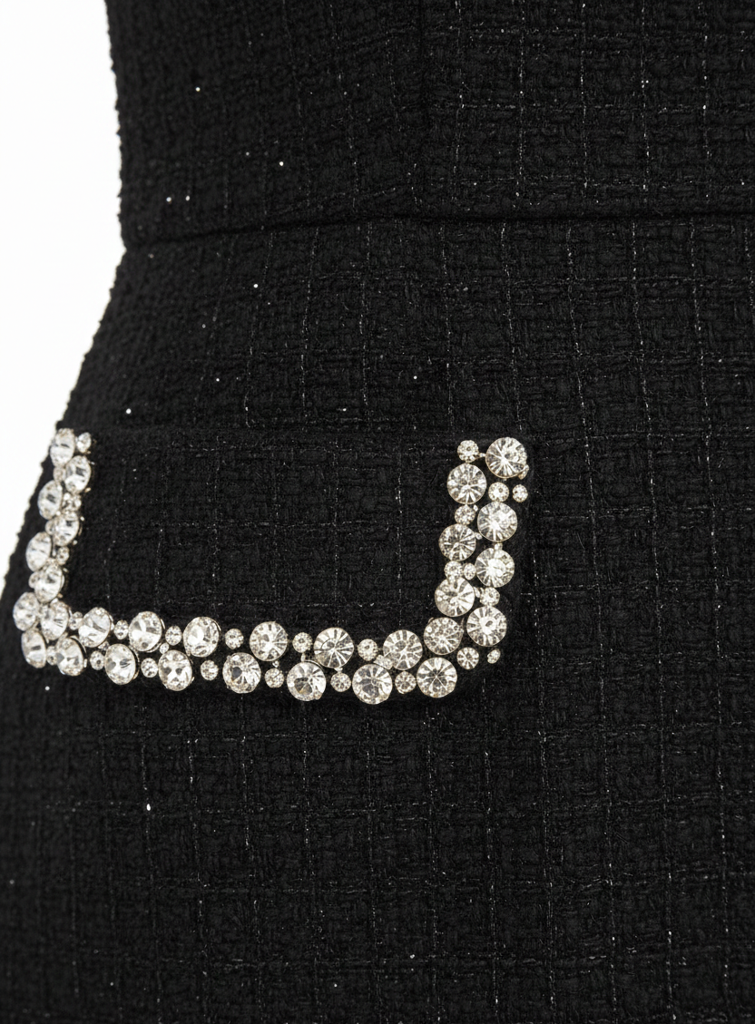 Siyah Asalet – İnci Detaylı Mini Elbise