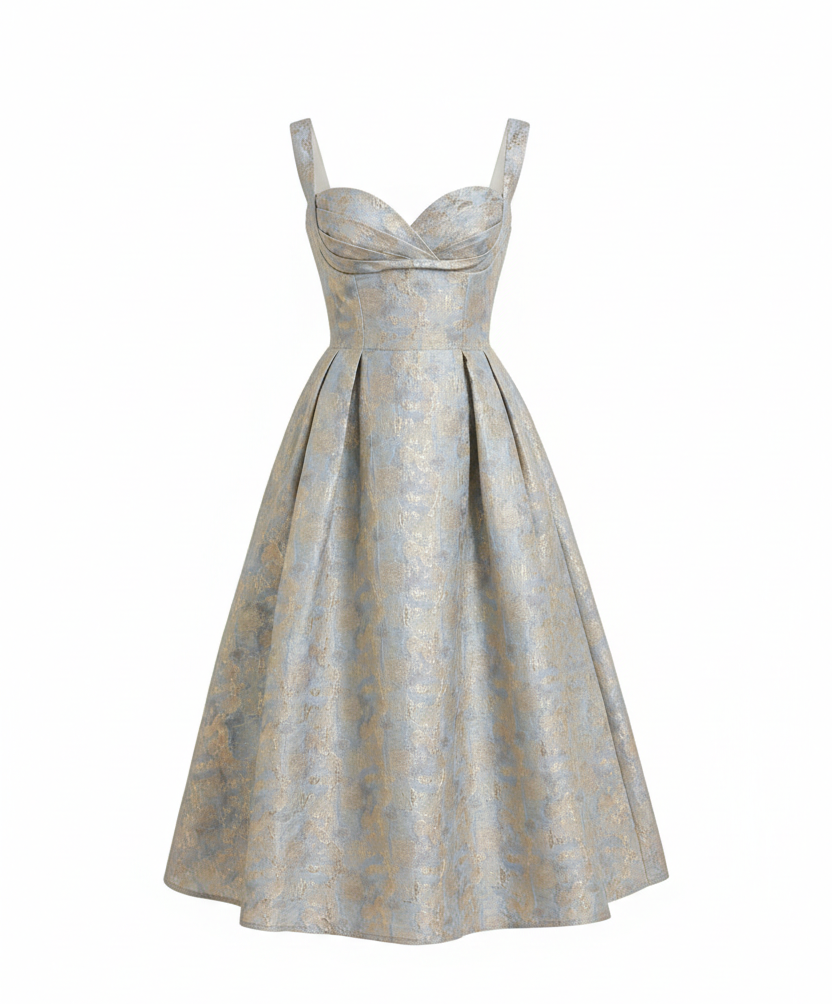 Işığın Hatırası – Brokar Dokulu Midi Elbise