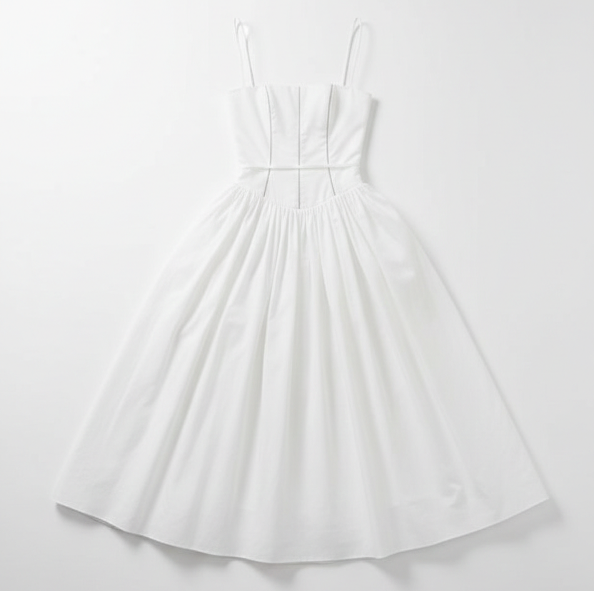 Saf Bir Yaz Sessizliği – Korsajlı Midi Elbise