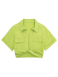 Kay Twisted Crop Keten Bluz