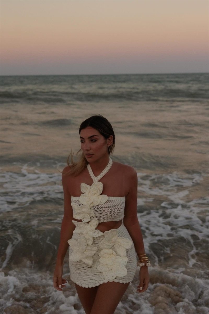 Martha Halter Örme Çiçekli Mini Elbise