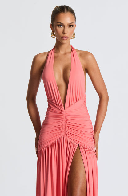 Melania Maxi Elbise - Şeftali Pembe