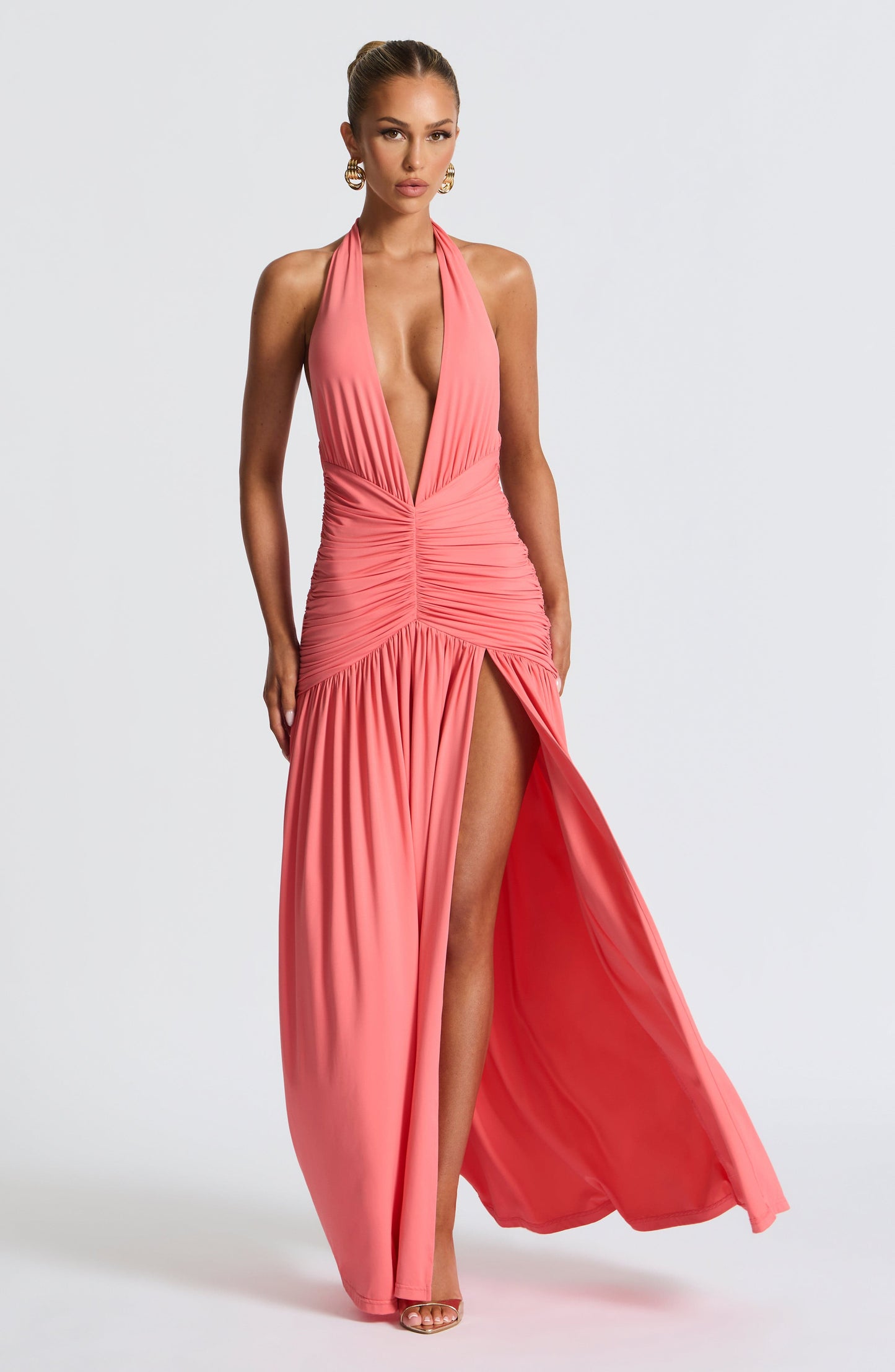 Melania Maxi Elbise - Şeftali Pembe