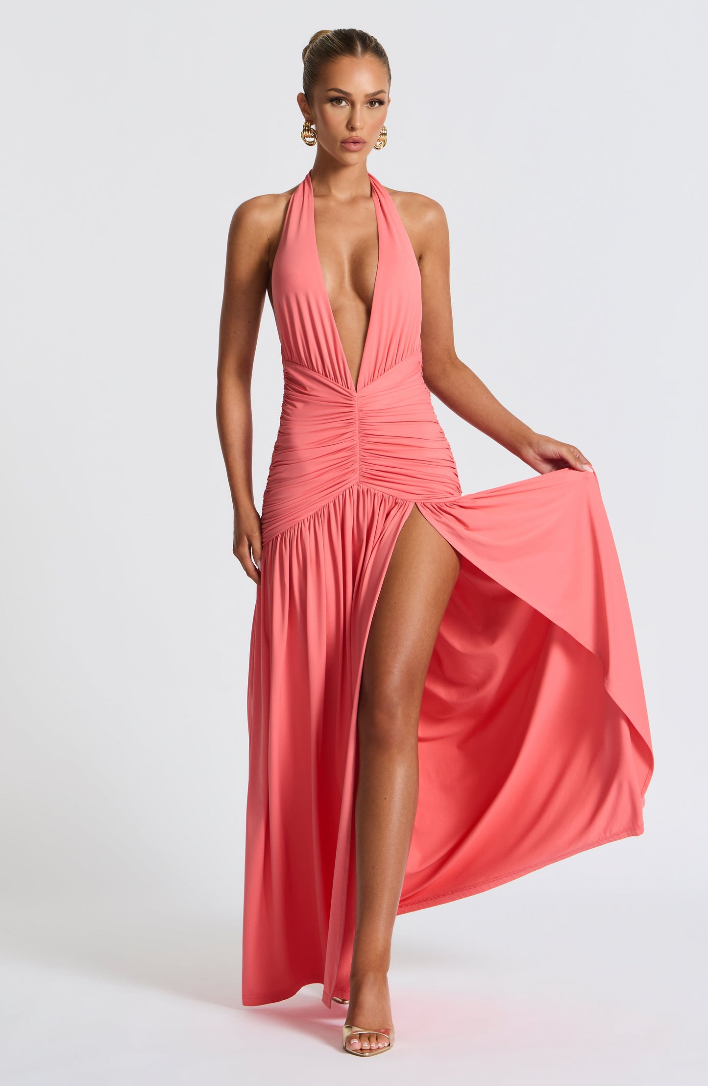 Melania Maxi Elbise - Şeftali Pembe