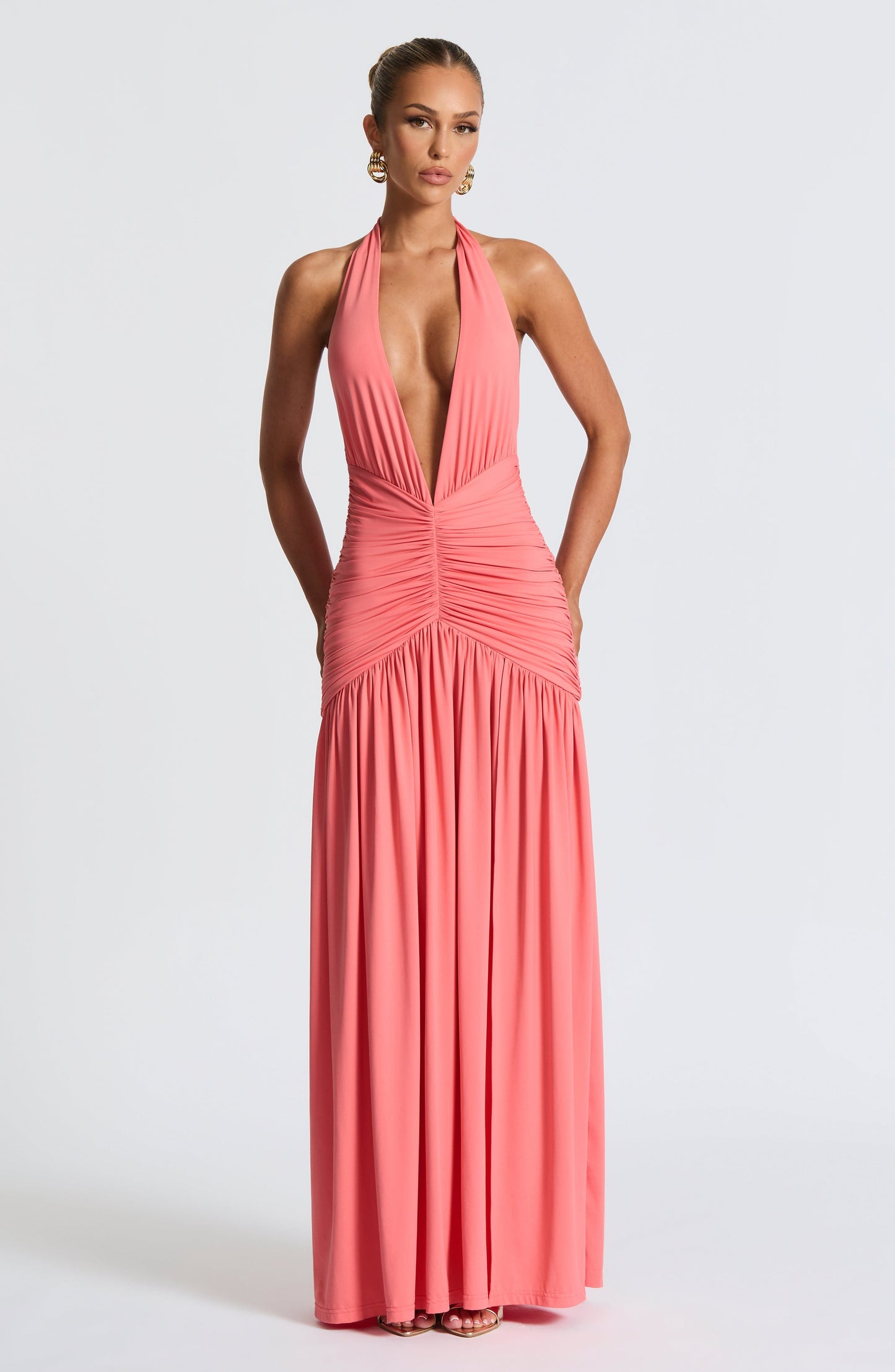 Melania Maxi Elbise - Şeftali Pembe