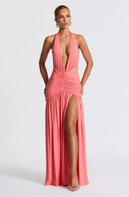 Melania Maxi Elbise - Şeftali Pembe