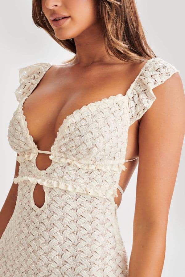 Muriel Ruffle Cut-out Örme Uzun Elbise