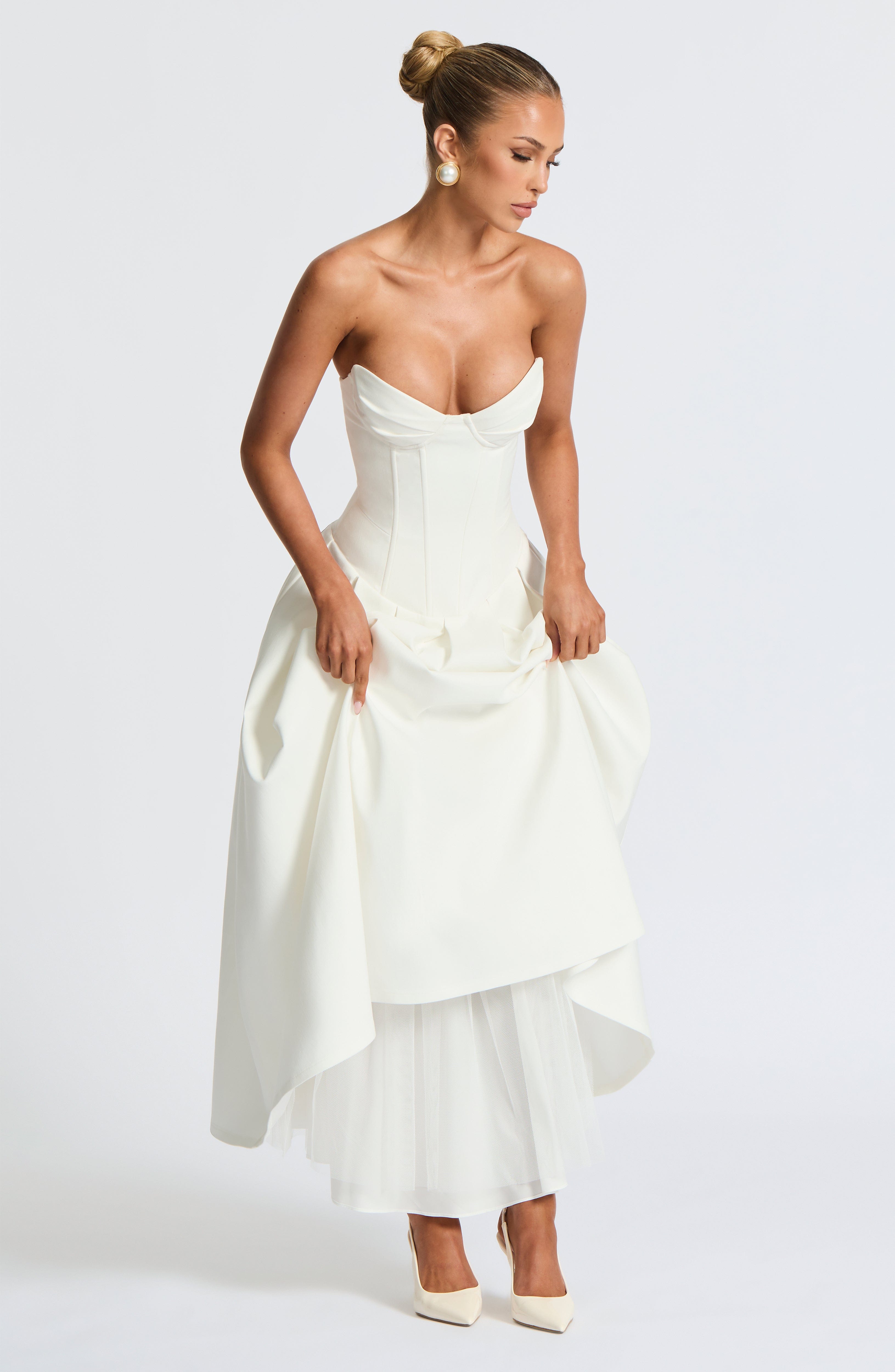 Salma Midi Elbise - Ivory