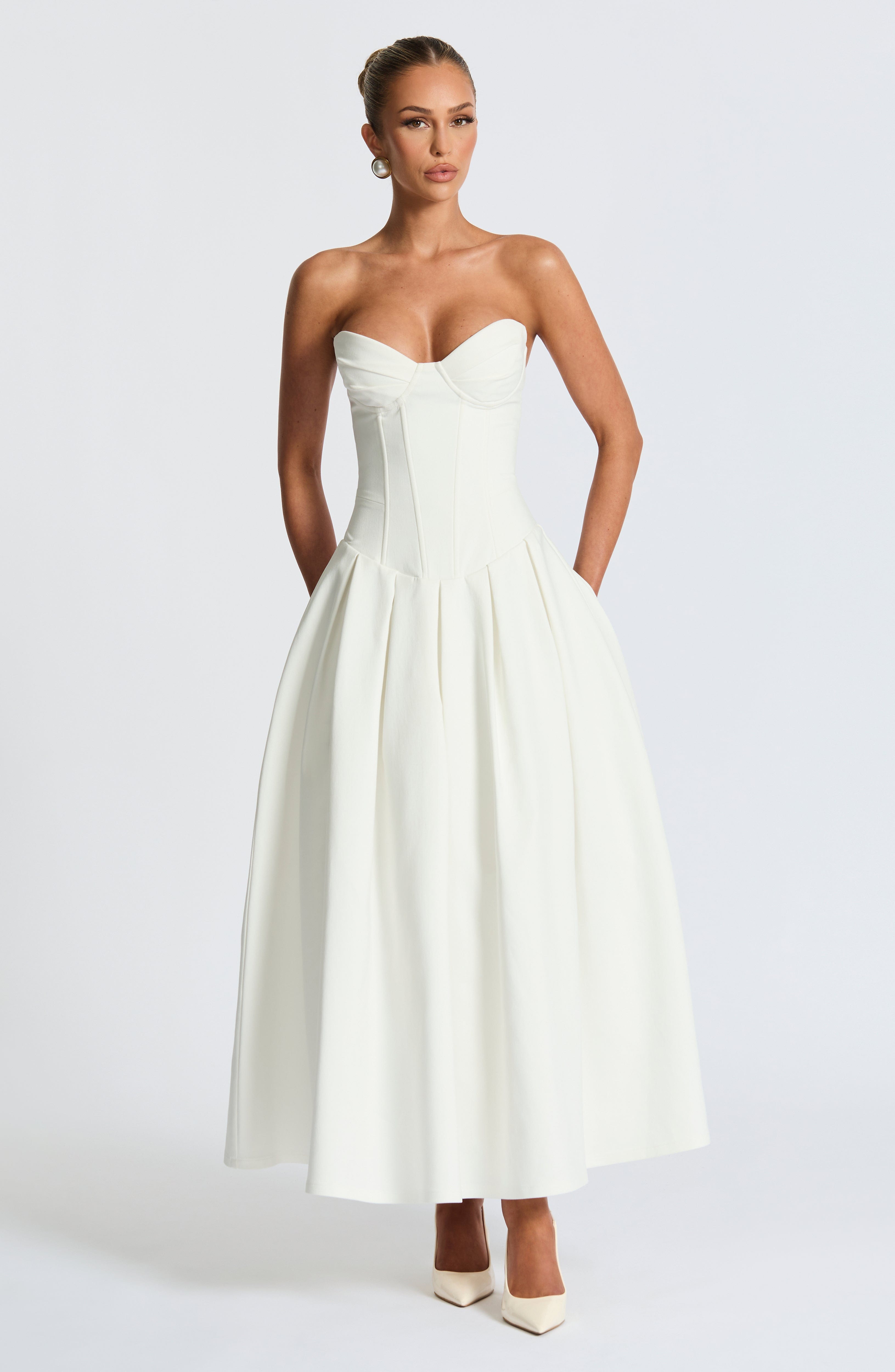 Salma Midi Elbise - Ivory