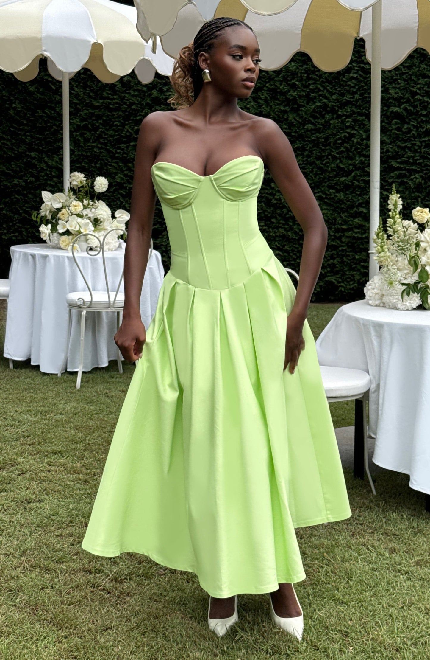Salma Midi Elbise – Lime Yeşili