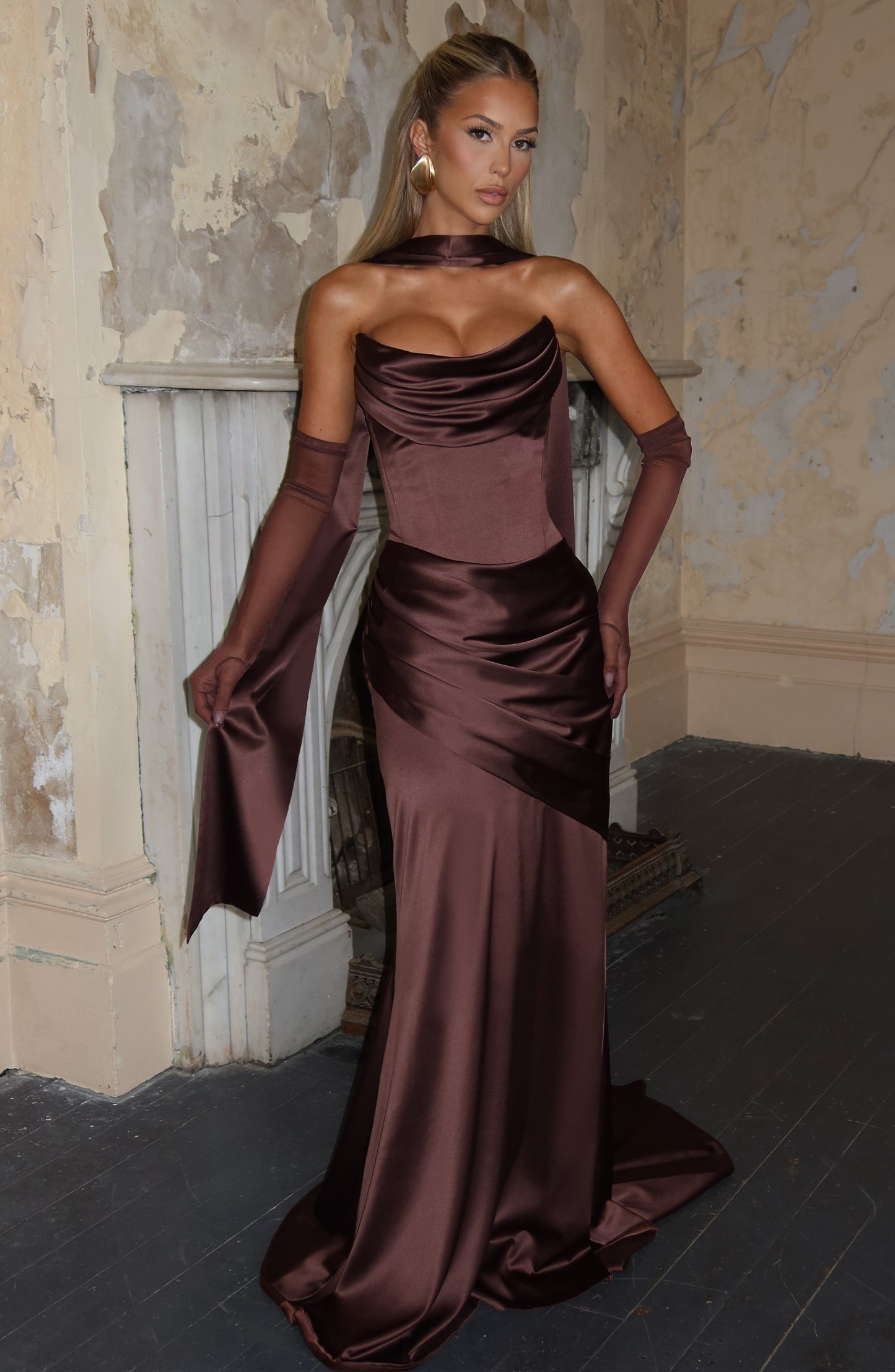 Sybil Saten Fular – Plum Brown
