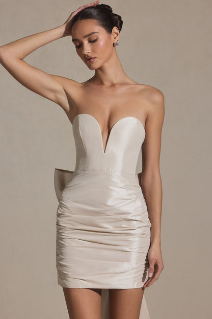 Bow-Detail Strapless Mini Dress in Ivory