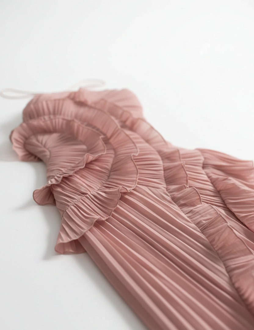 Lavanta Düşü – Akışkan Fırfırlı Midi Elbise