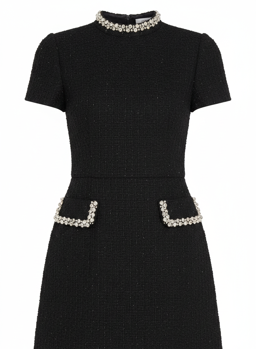 Siyah Asalet – İnci Detaylı Mini Elbise